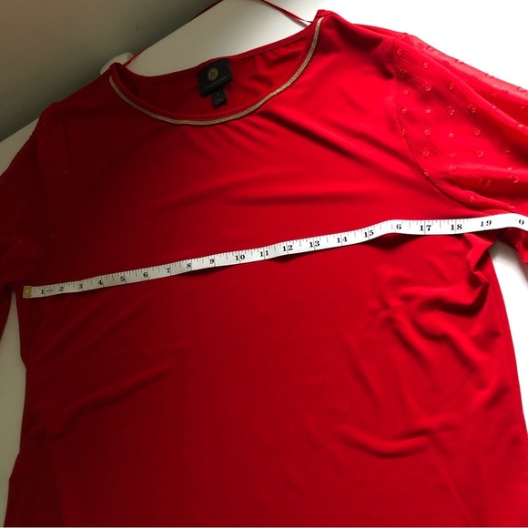 JM COLLECTION Women’s Red Long Sleeve Bellbottom Sleeve Blouse Size M - Picture 4 of 9